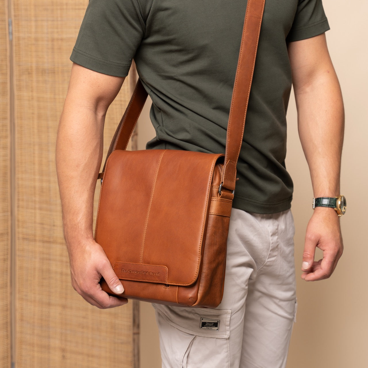 Leren Crossbody Tas Cognac Raphael