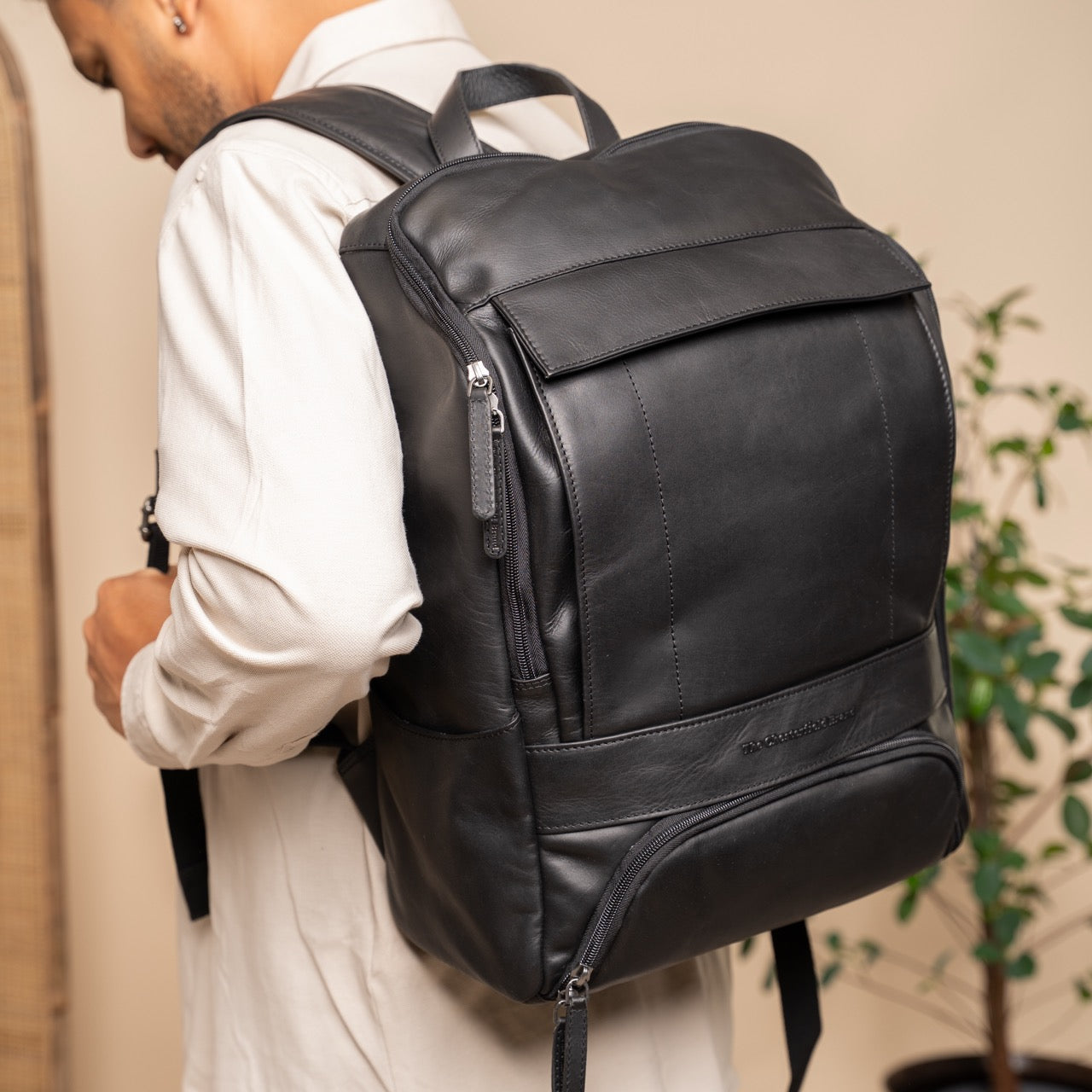 Leren Laptoprugzak Zwart Rich