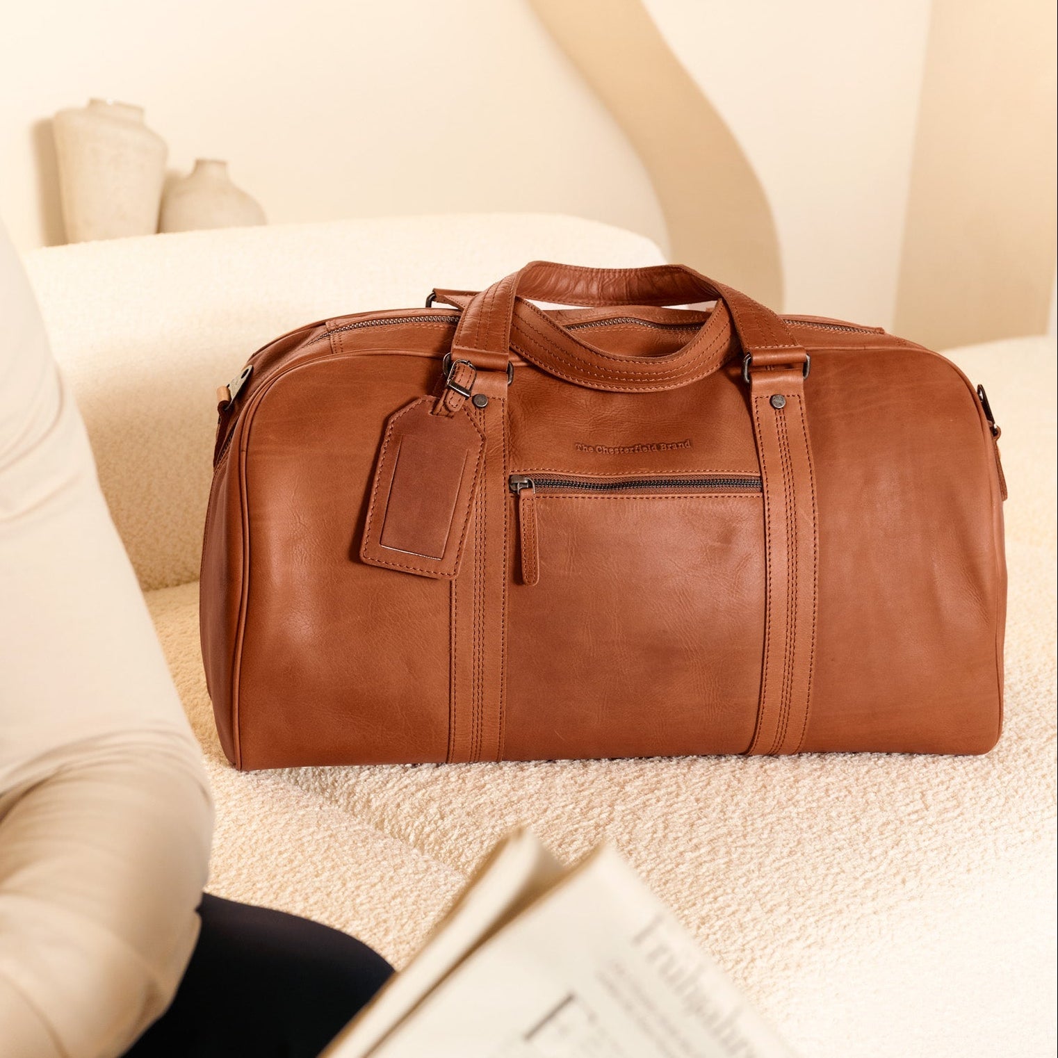 Leren Weekendtas Cognac Rivaro