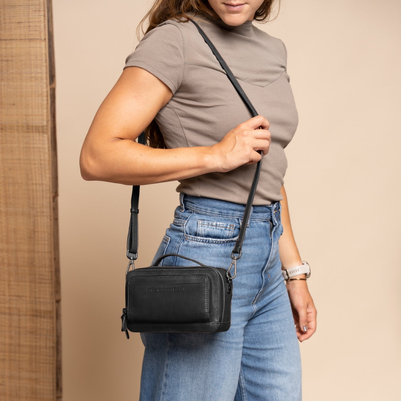 Leren Crossbody Tas Zwart Rovon
