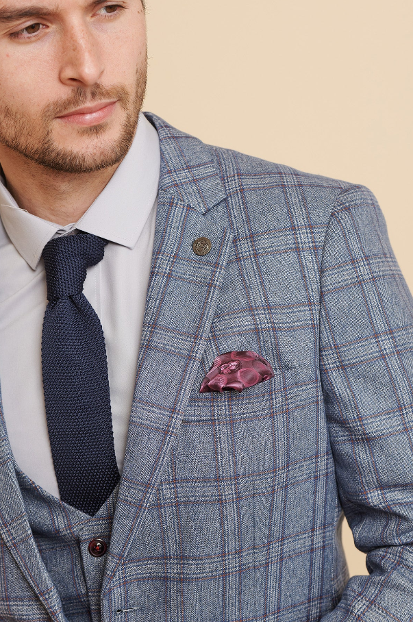 Blauw pak met ruit - Abbott Blue Tweed Check - driedelig pak