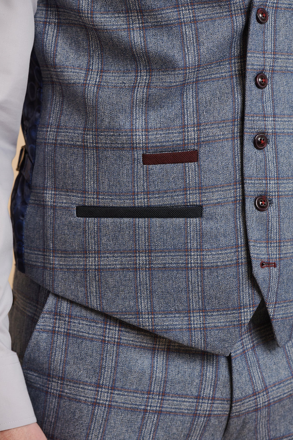 Blauw pak met ruit - Abbott Blue Tweed Check - driedelig pak