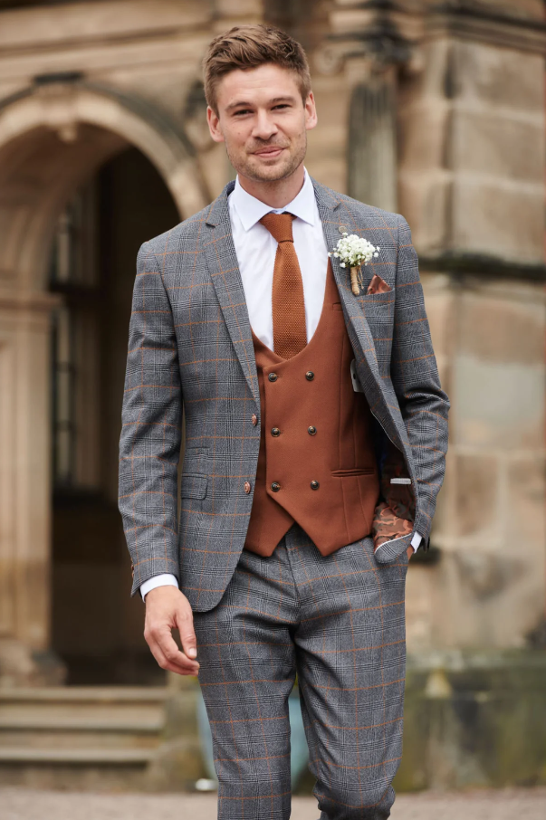 Driedelig herenpak Jenson Grey/Tan Mix and Match