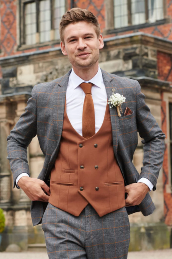 Driedelig herenpak Jenson Grey/Tan Mix and Match