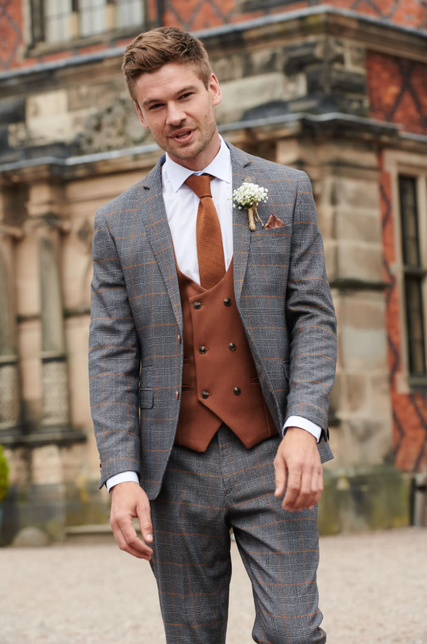 Driedelig herenpak Jenson Grey/Tan Mix and Match