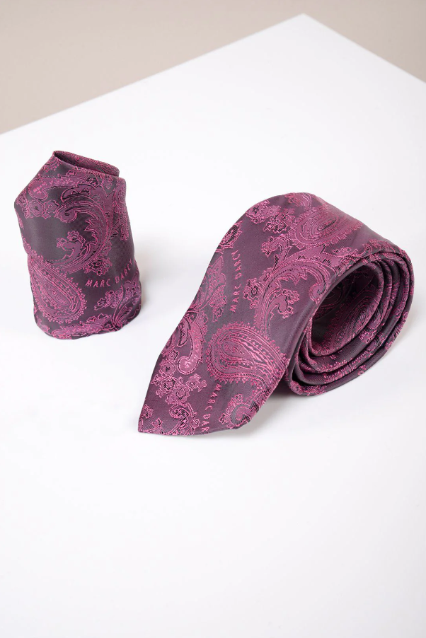 Marc Darcy Gentlemanset Berry Paisley Stropdas & Pochet