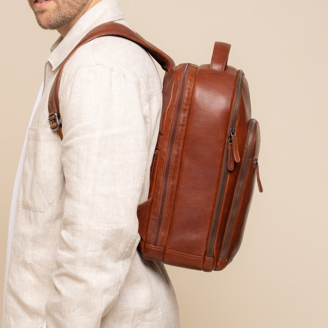 Leren Laptoprugzak Cognac Serenzo