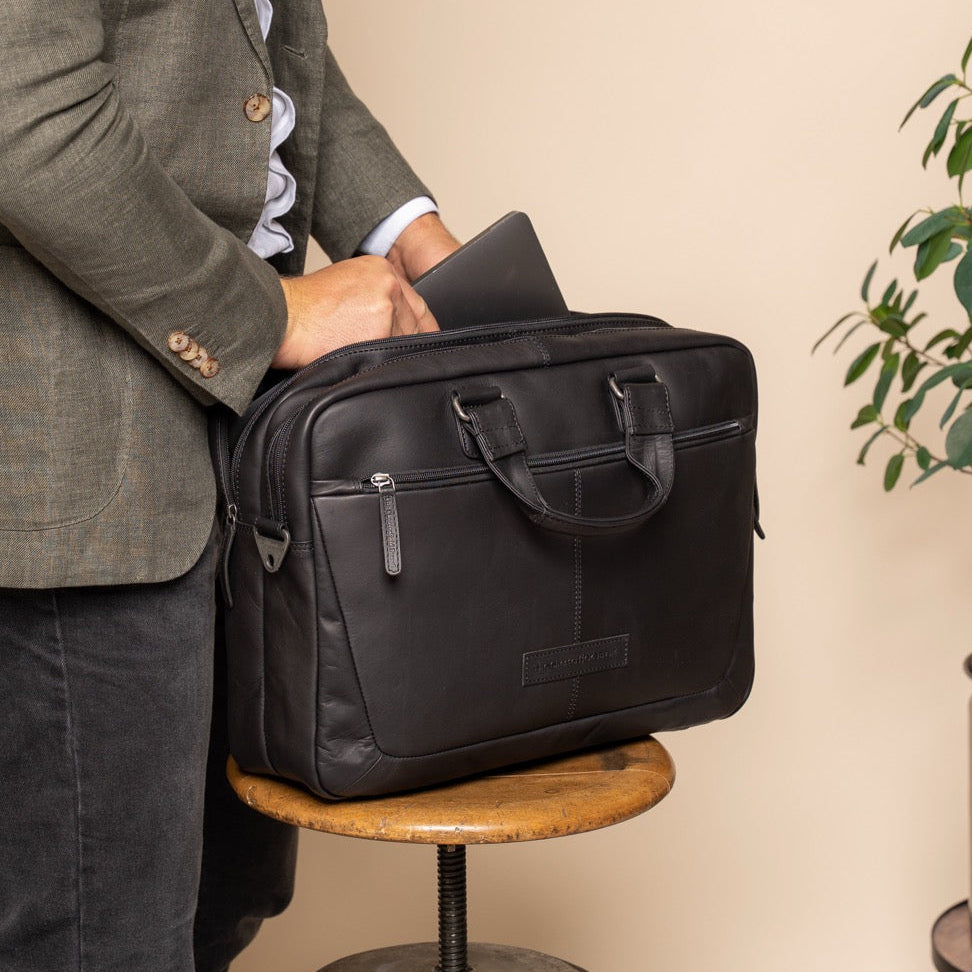 Leren Laptoptas Zwart Seth