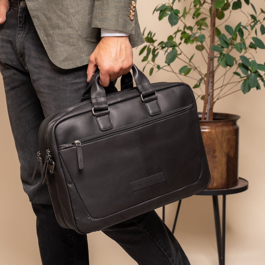 Leren Laptoptas Zwart Seth
