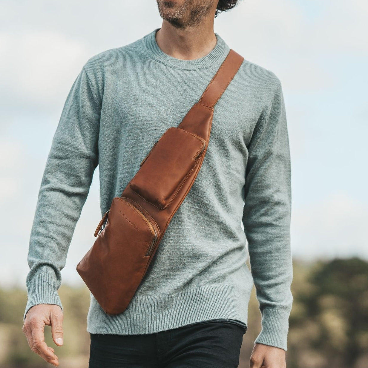 Leren Sling Bag Cognac Logan