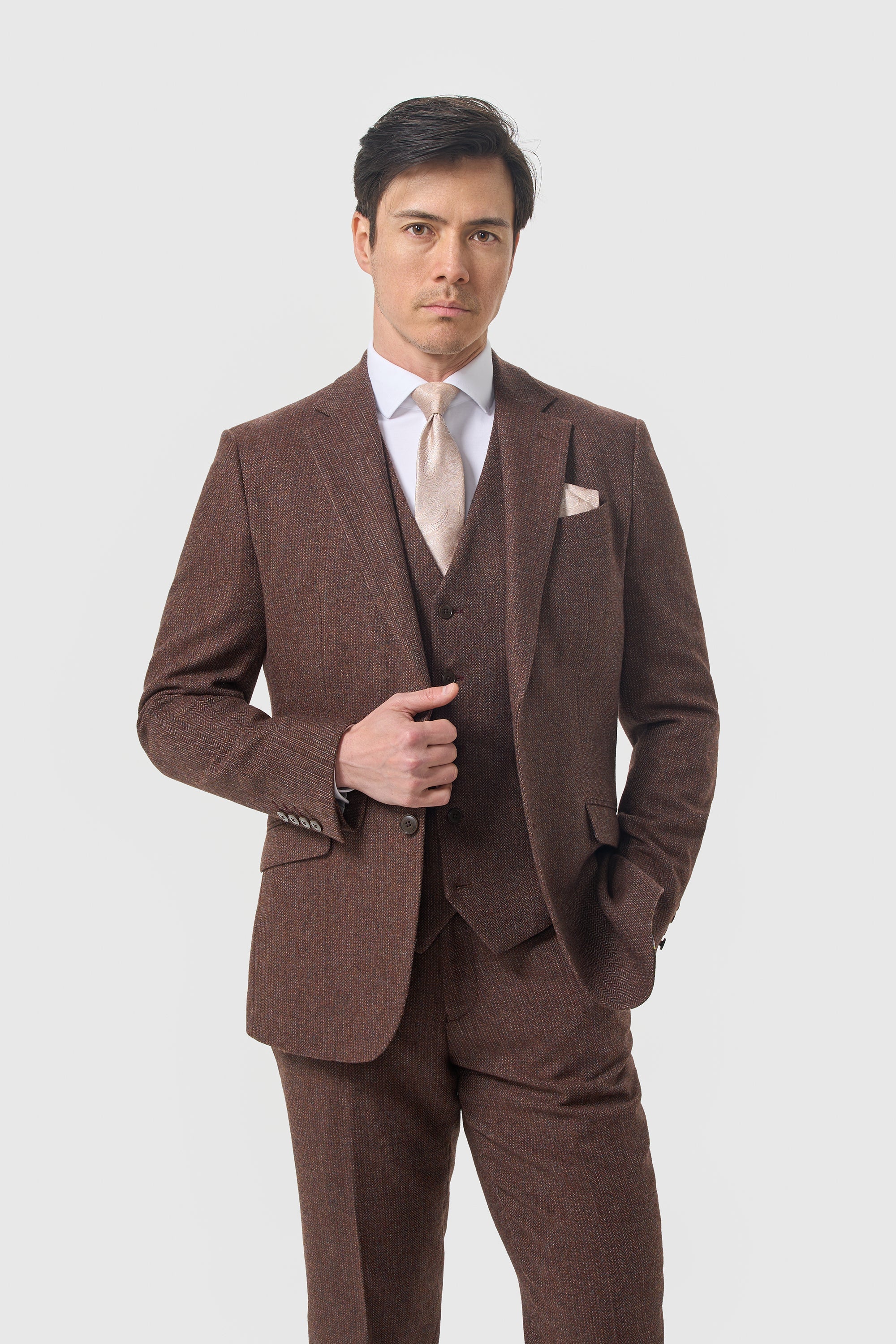 Cavani Thomas driedelig pak donker mahonie tweed 4