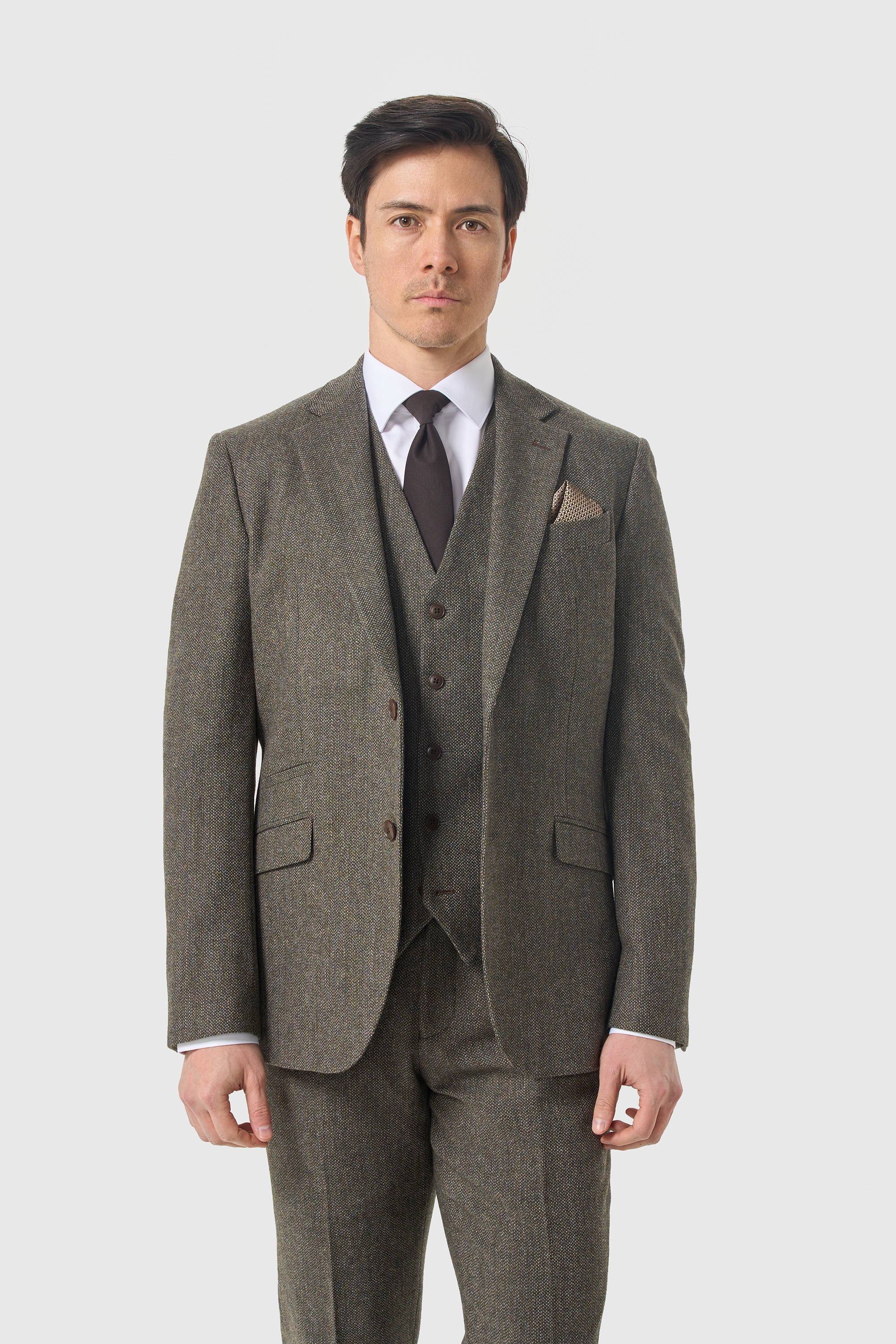 Thomas Sage Tweed driedelig herenpak | Olijfgroen 4