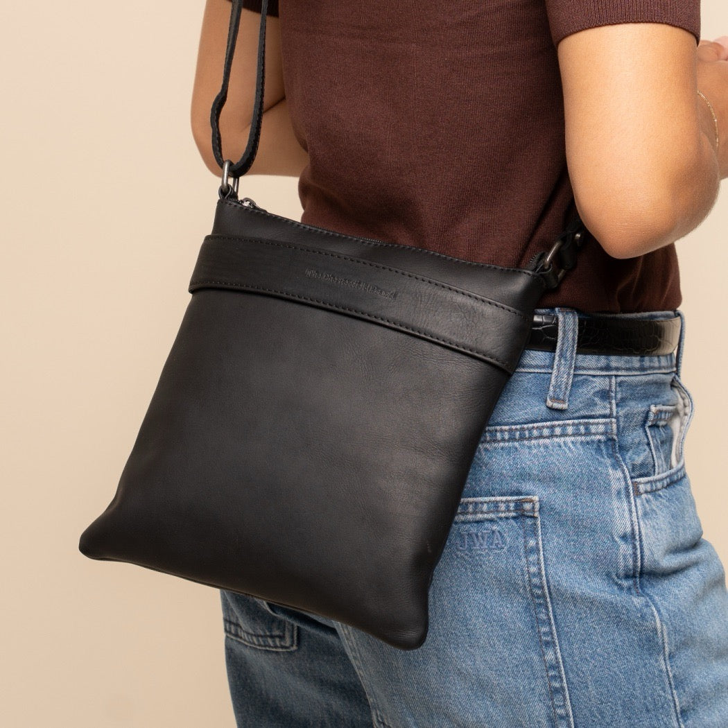 Leren Crossbody Tas Zwart Trenton