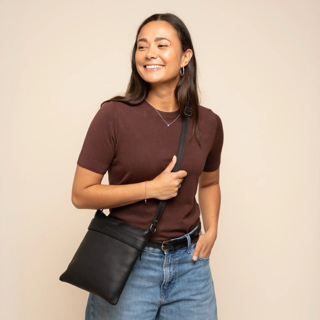 Leren Crossbody Tas Zwart Trenton