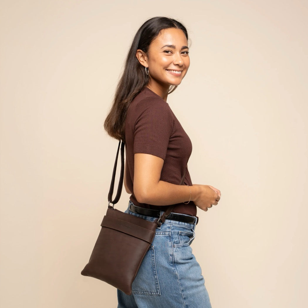 Leren Crossbody Tas Bruin Trenton