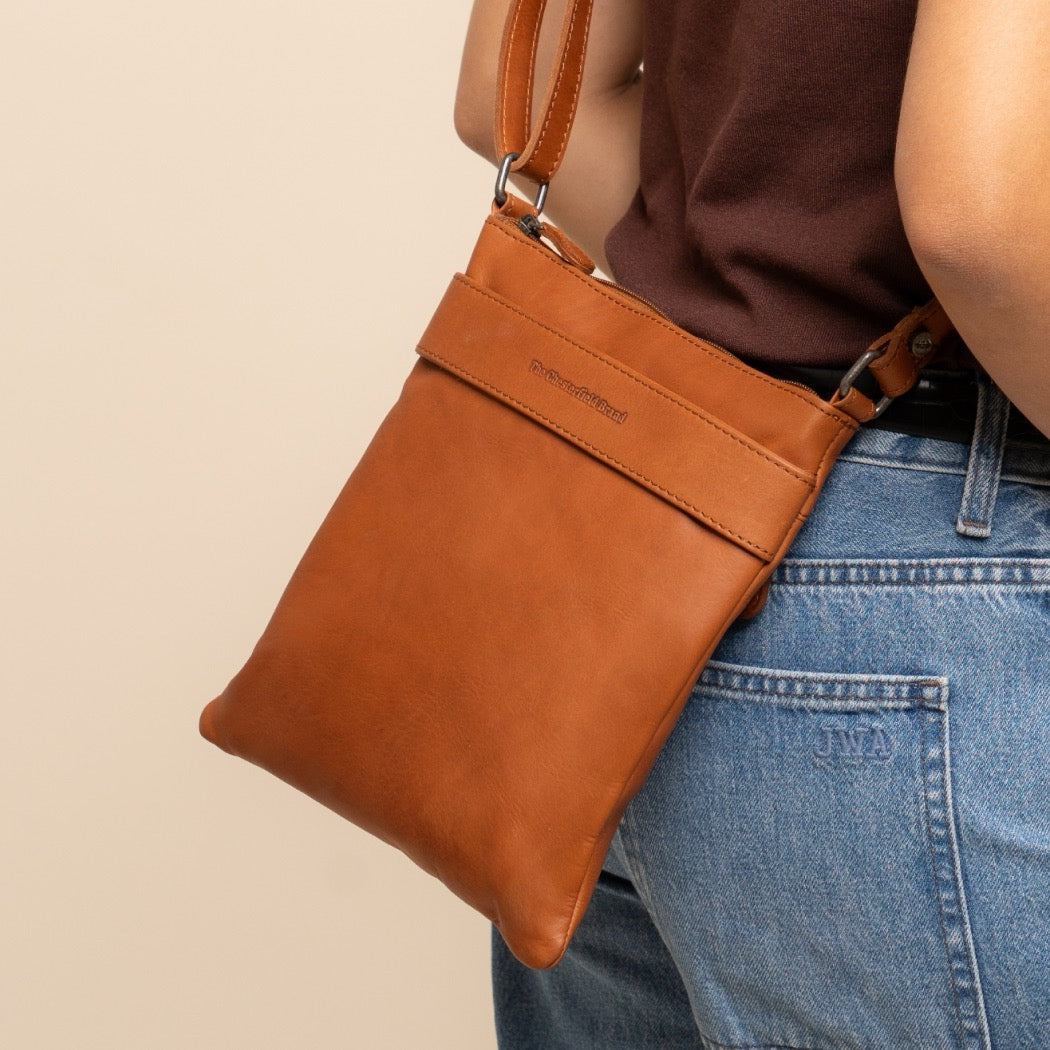 Leren Crossbody Tas Cognac Trenton