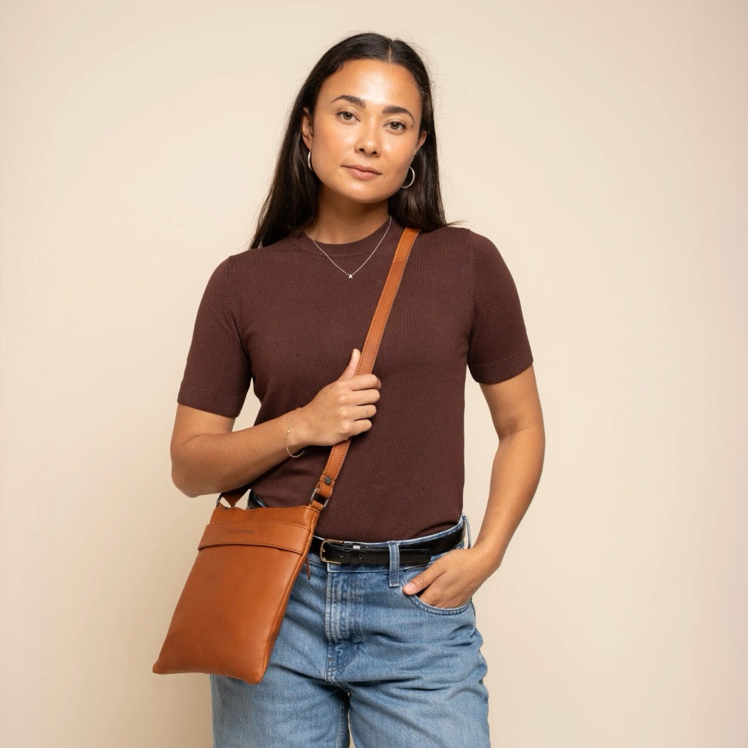 Leren Crossbody Tas Cognac Trenton