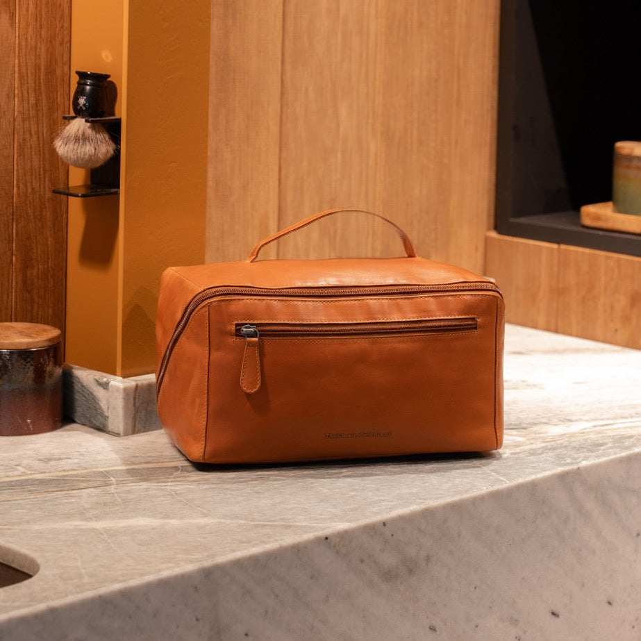 Leren Toilettas Cognac Trevia
