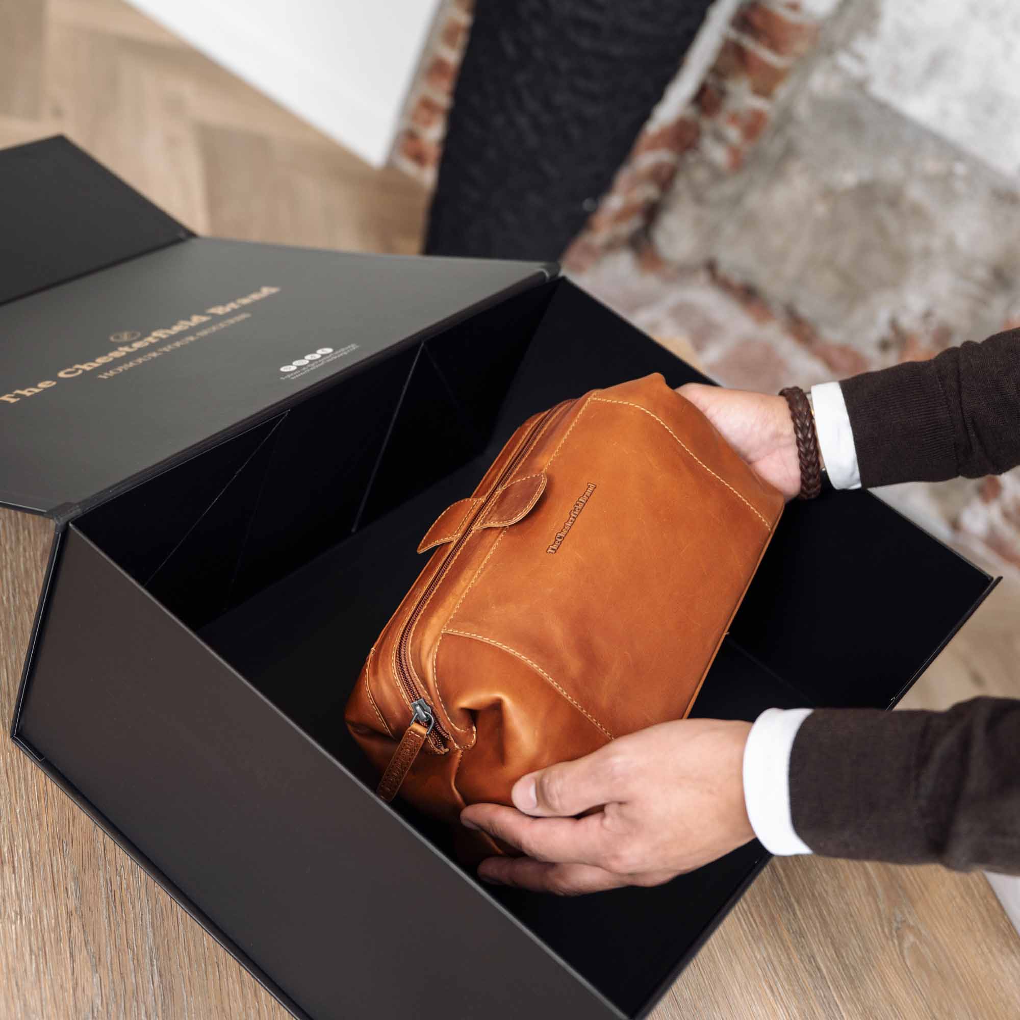 Leren Toilettas Cognac Vince