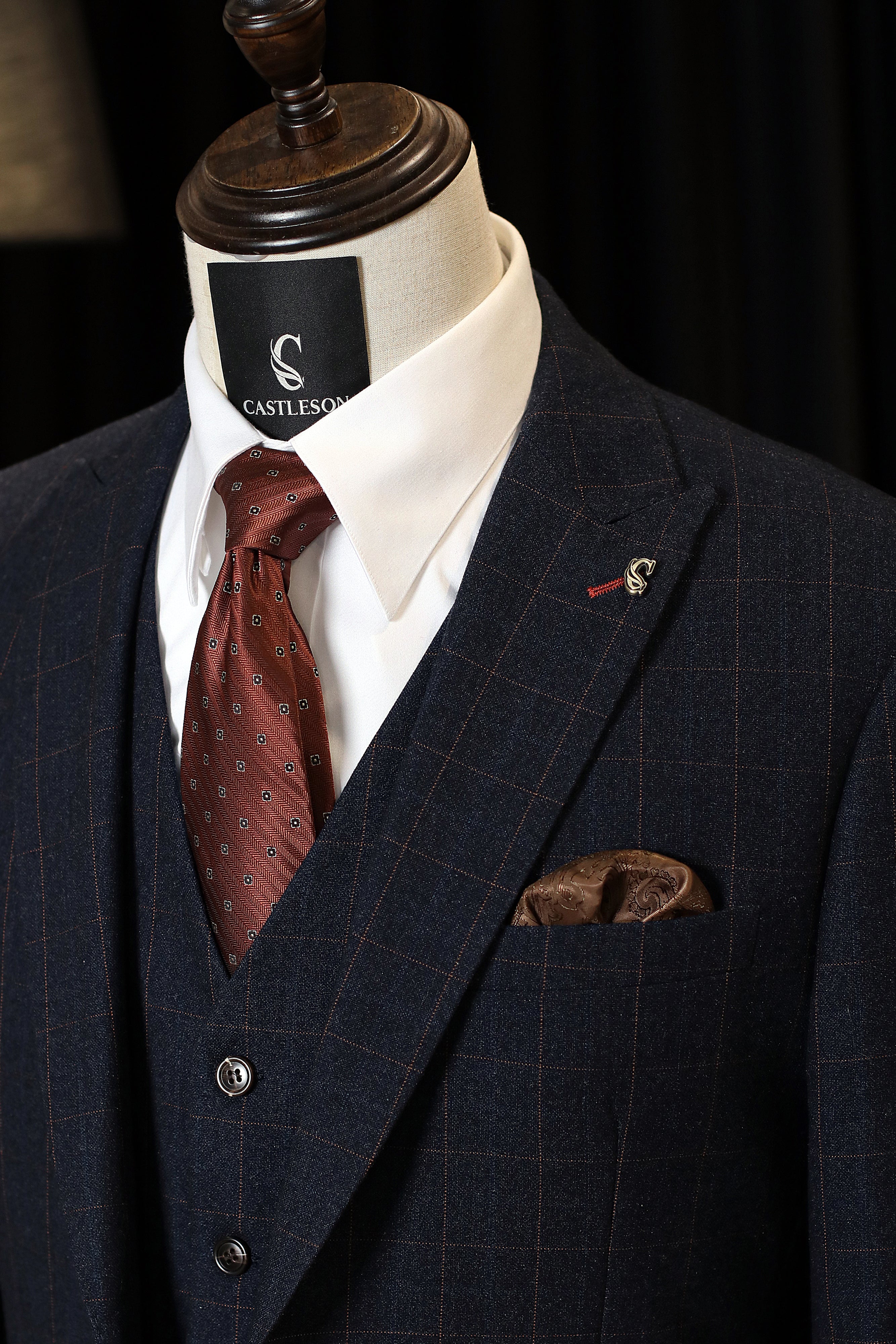 CASTLESON Admiral - Driedelig Herenpak Check Navy/Tan Mix & Match