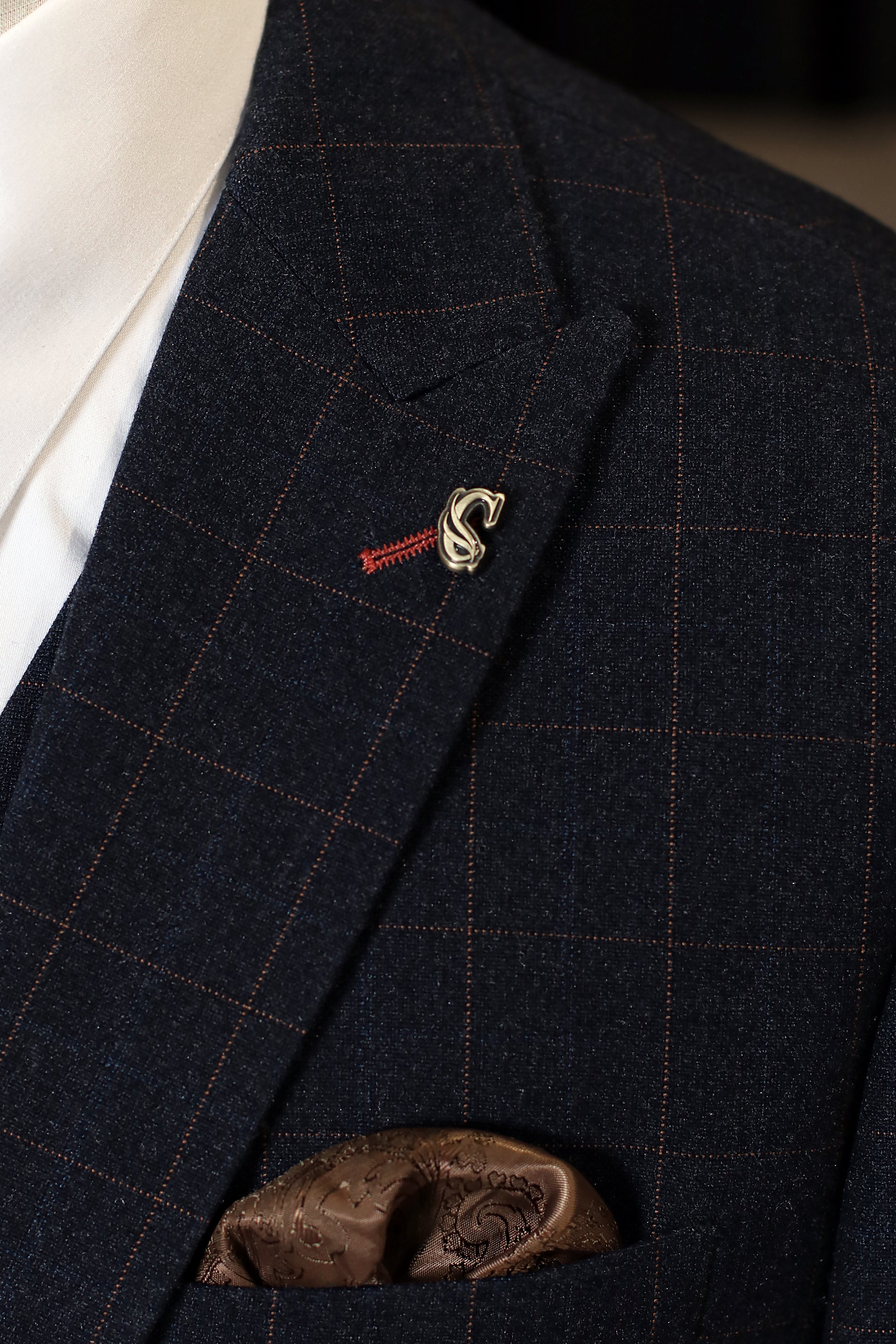 CASTLESON Admiral - Driedelig Herenpak Check Navy/Tan Mix & Match