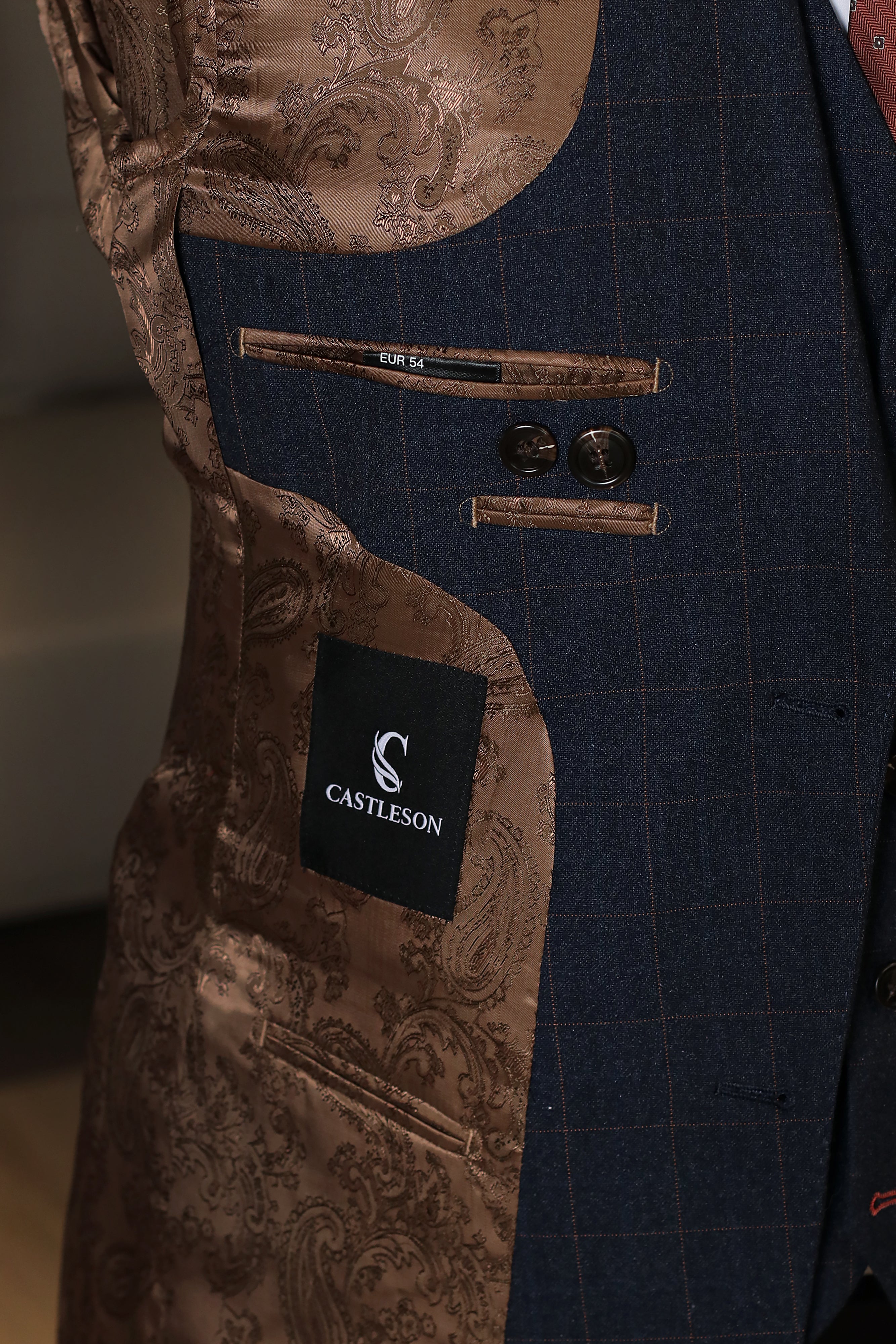 CASTLESON Admiral - Driedelig Herenpak Check Navy/Tan Mix & Match