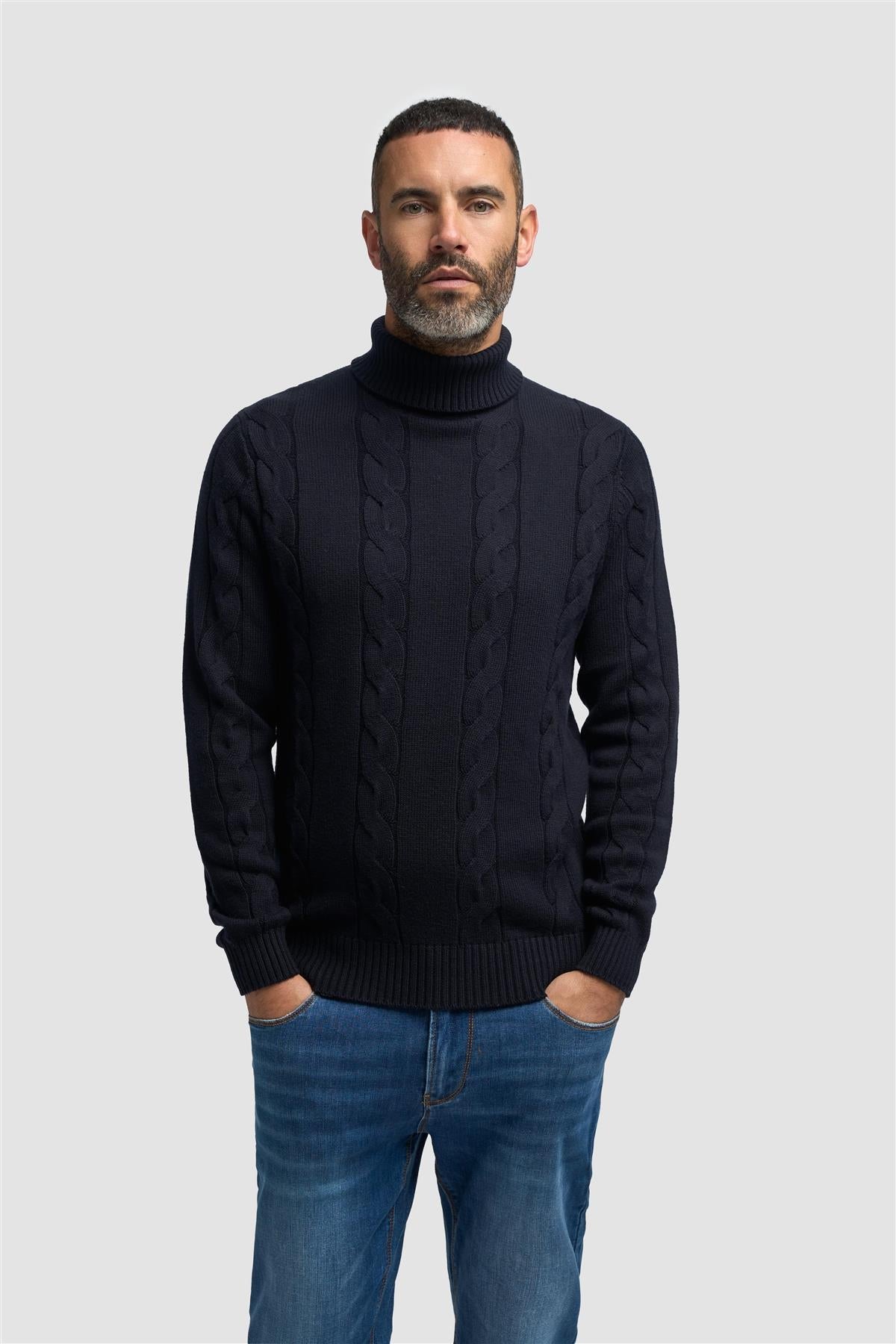 Cavani Archie Navy - Kabelgebreide coltrui heren 5