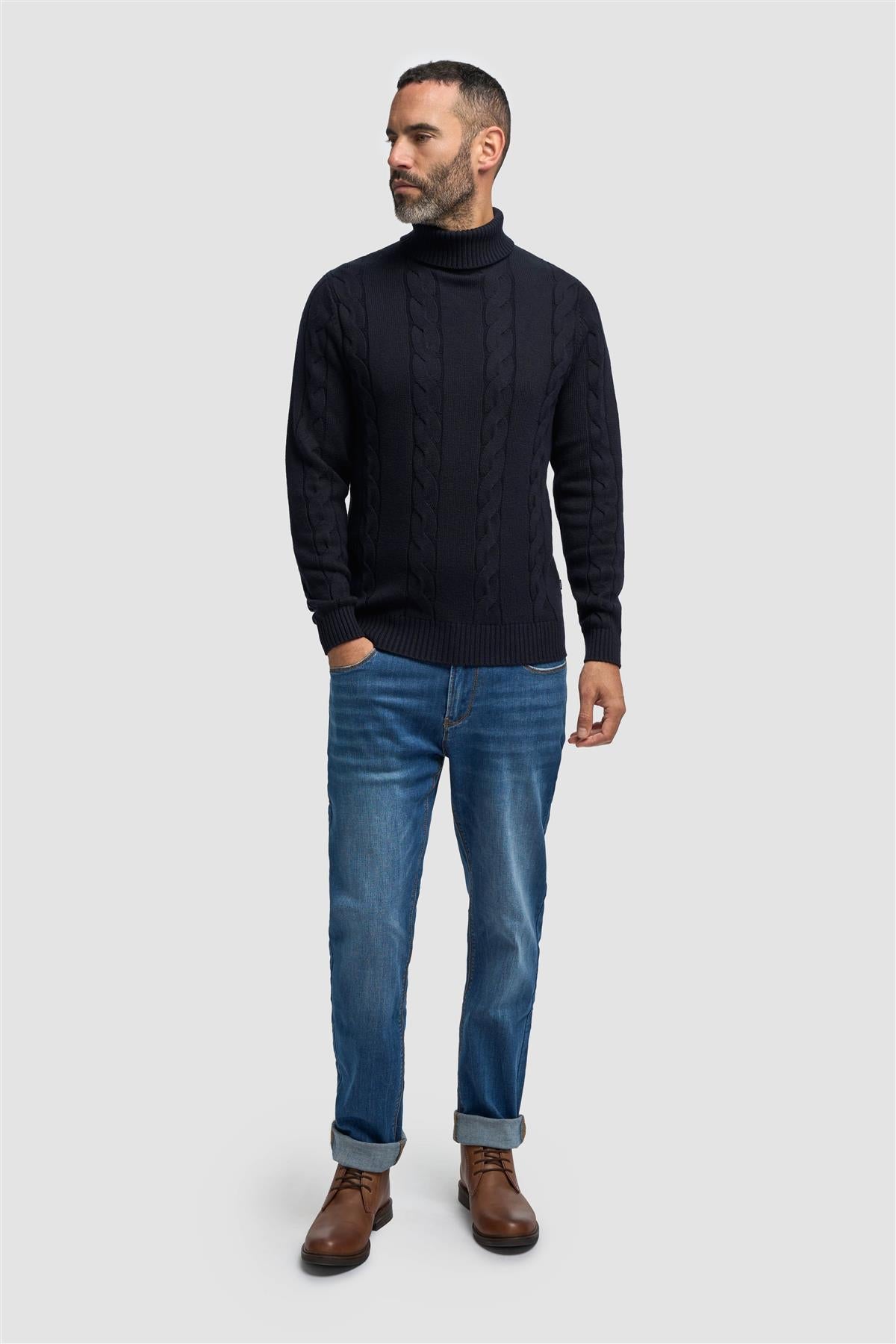 Cavani Archie Navy - Kabelgebreide coltrui heren 2