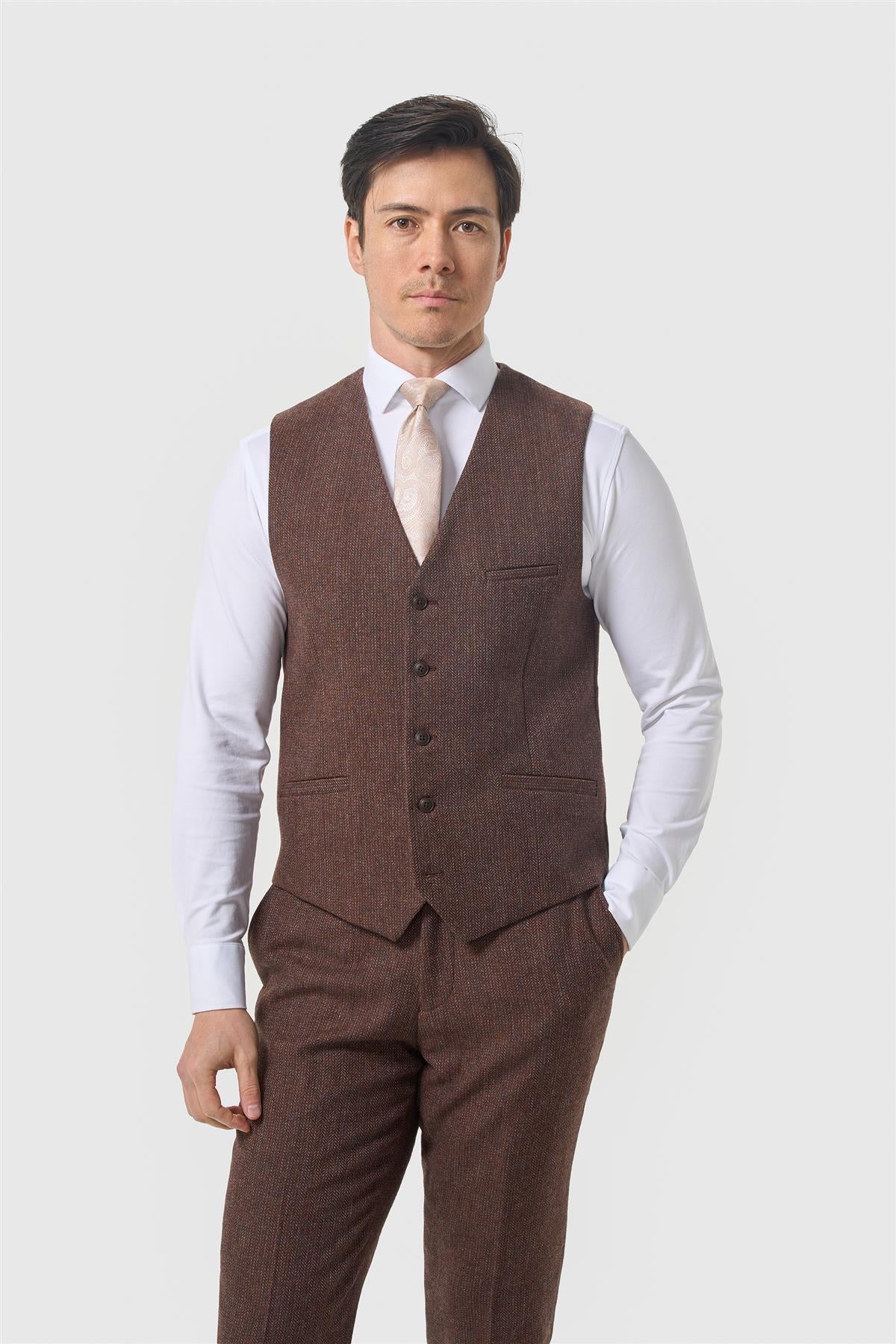 Cavani Thomas driedelig pak donker mahonie tweed 6