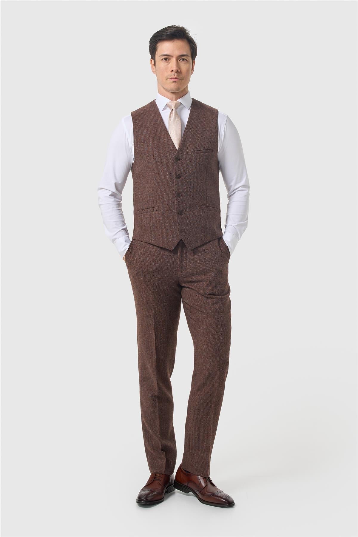Cavani Thomas – Gilet Donker Mahonie Tweed Heren 2