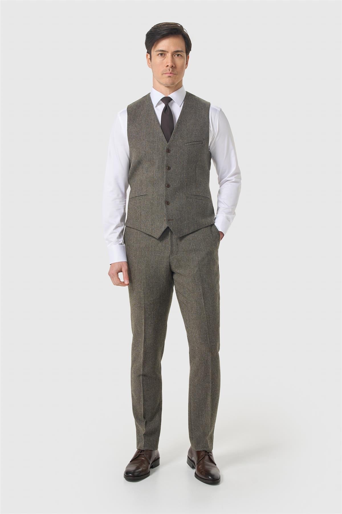 Cavani Thomas gilet heren – sage tweed met herringbone 5