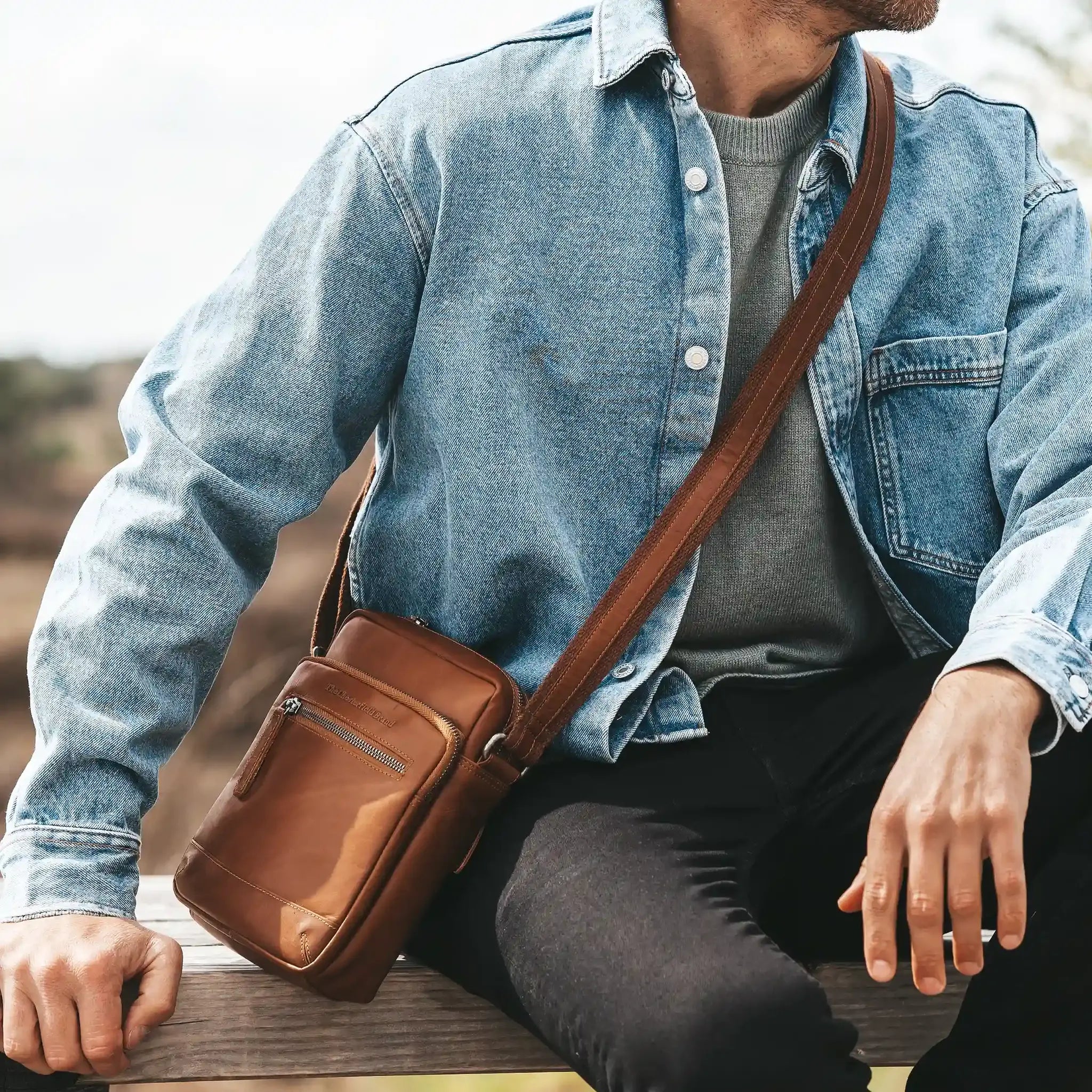 Leren Crossbody Tas Cognac Birmingham