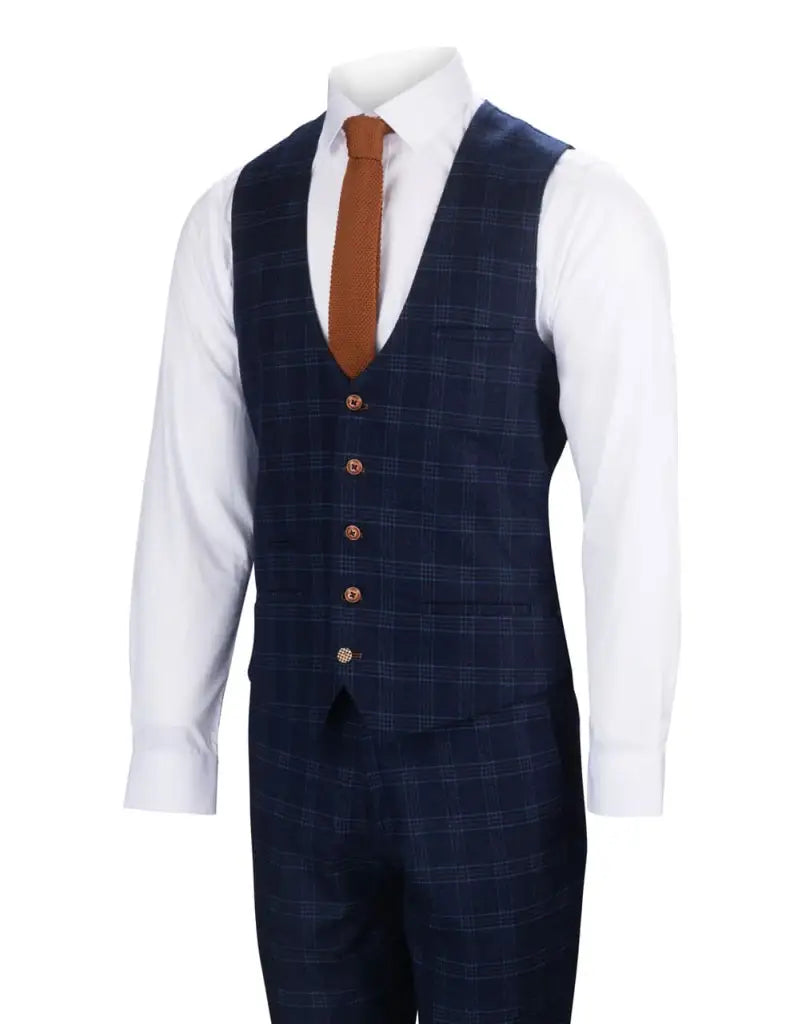 Blauw pak met ruit - Chigwell tweedsuit - driedelig pak