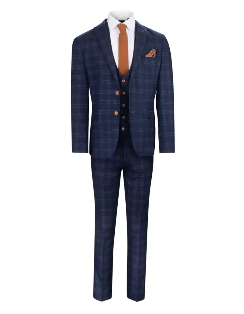 Blauw pak met ruit - Chigwell tweedsuit - driedelig pak