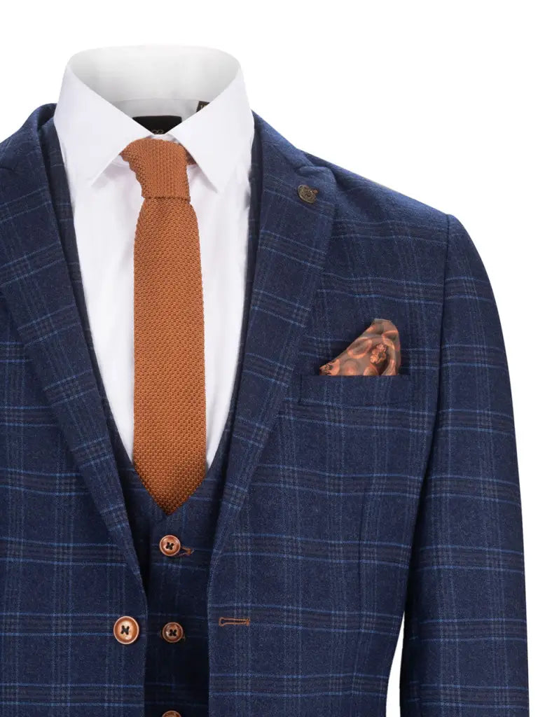 Blauw pak met ruit - Chigwell tweedsuit - driedelig pak