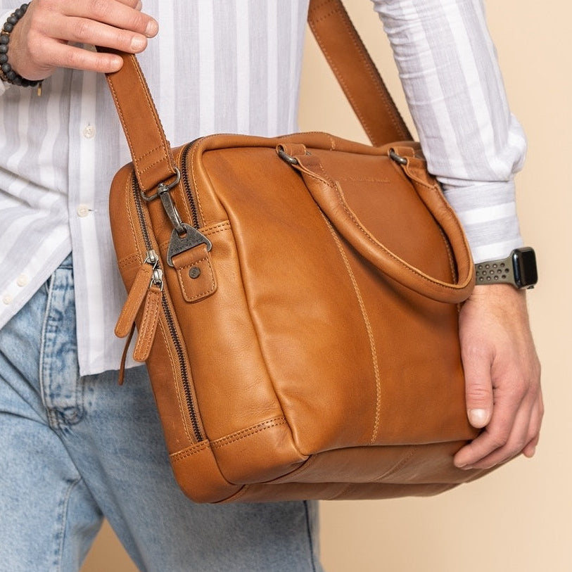 Leren Laptoptas Cognac Boston