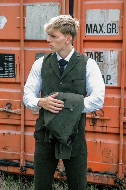 TAVERNY - Gilet Olive Tweed