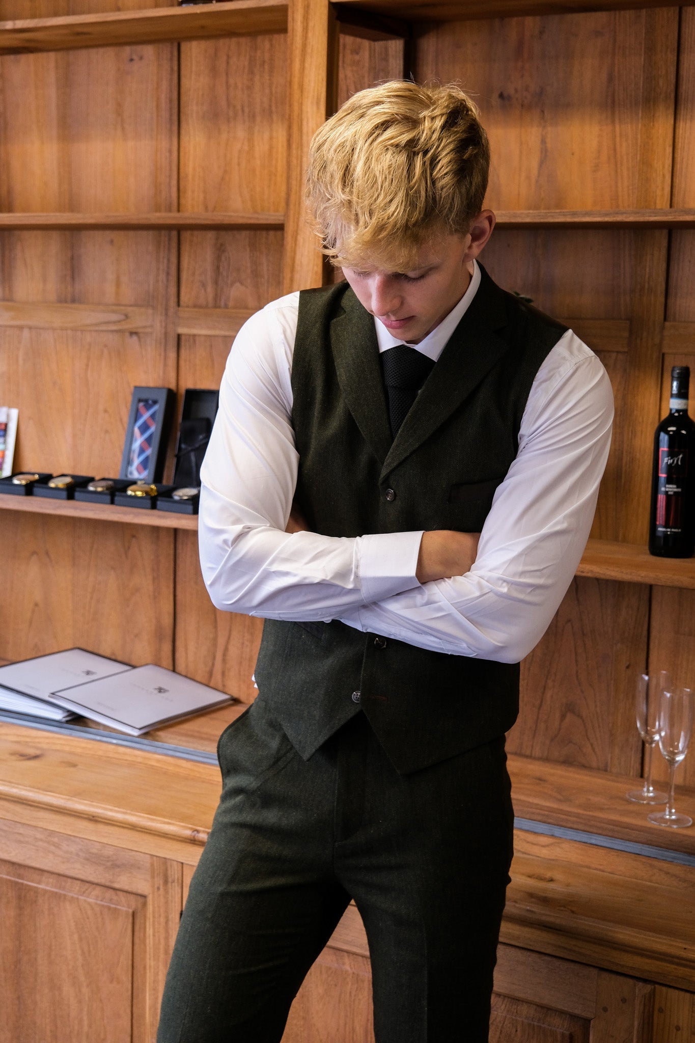 TAVERNY - Gilet Olive Tweed