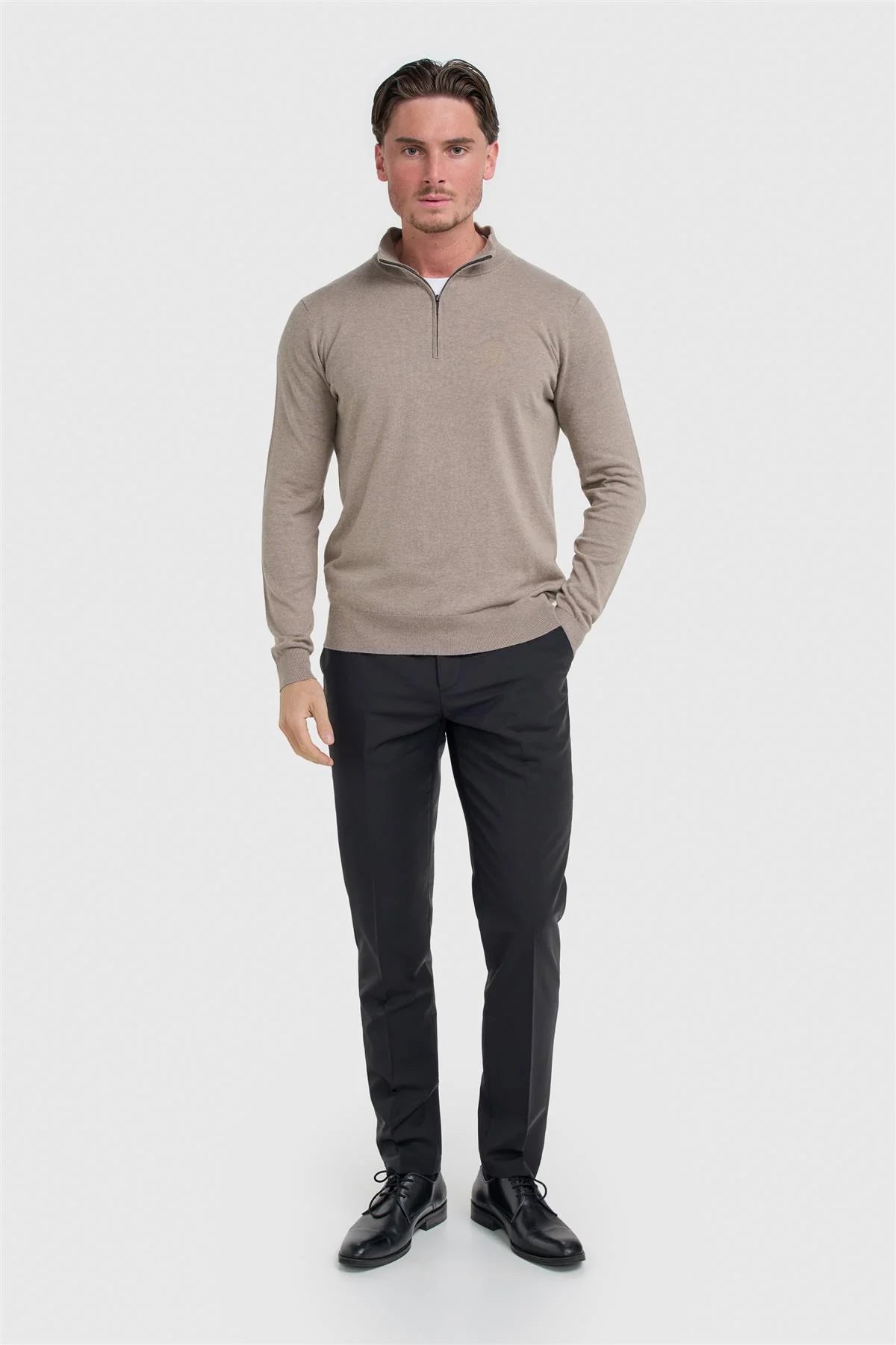 Cavani Ivano Light Brown - Pullover Heren met Rits