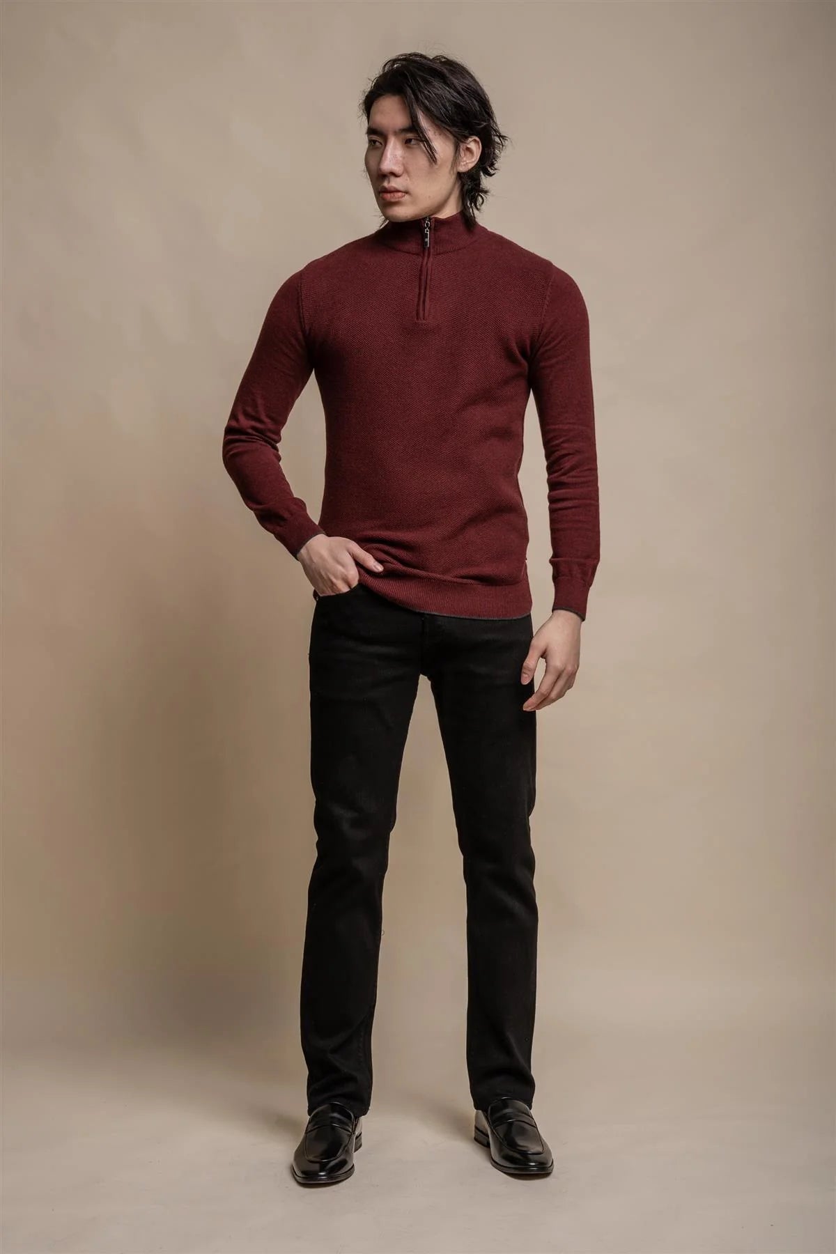 Kyle Wine Red - Pullover Heren met Rits - Cavani