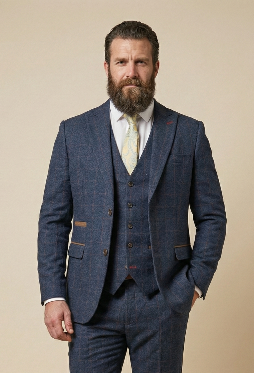 CASTLESON Admiral - Driedelig Herenpak Check Navy