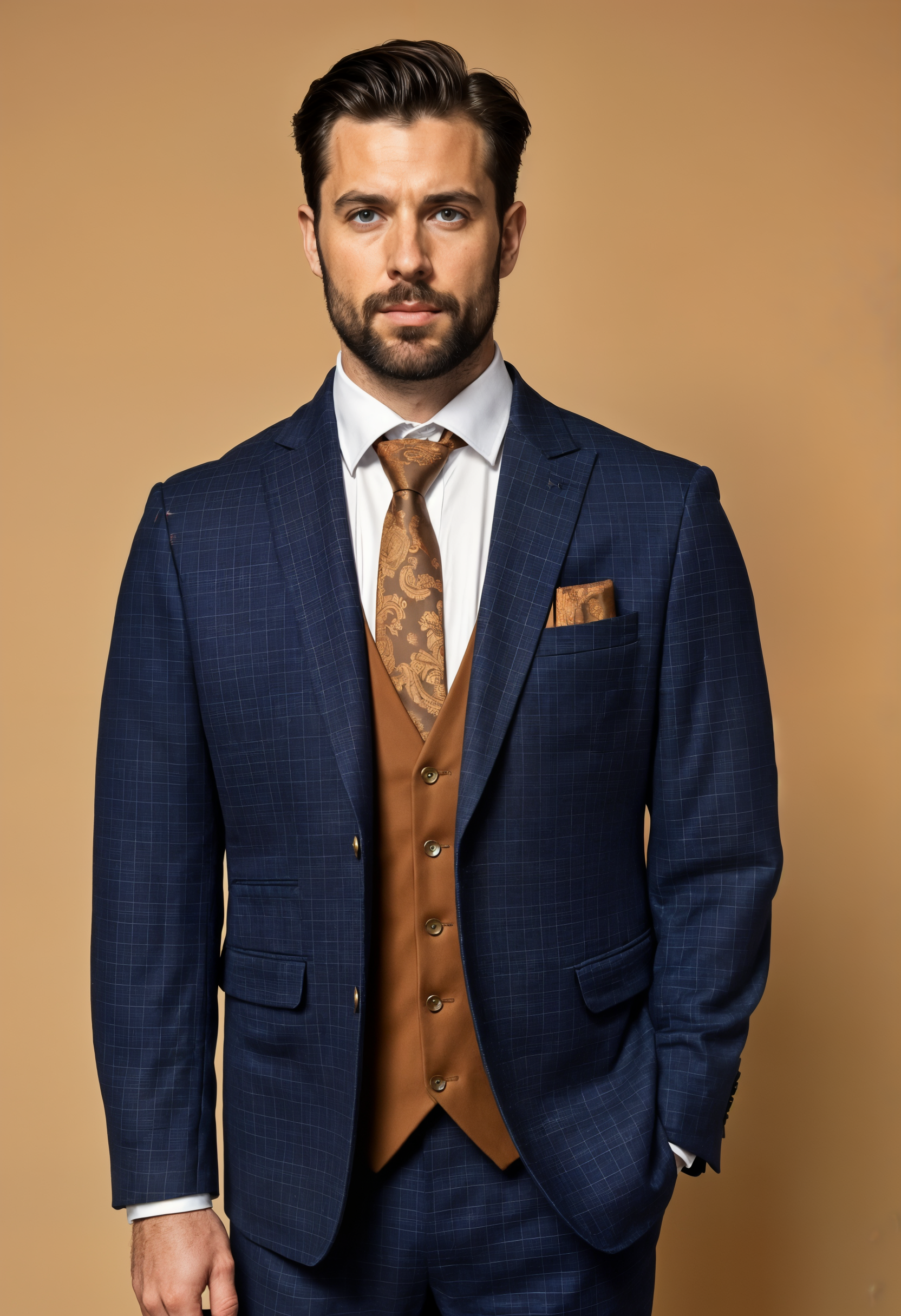 CASTLESON Phantom - Driedelig Herenpak Navy/Tan Mix & Match