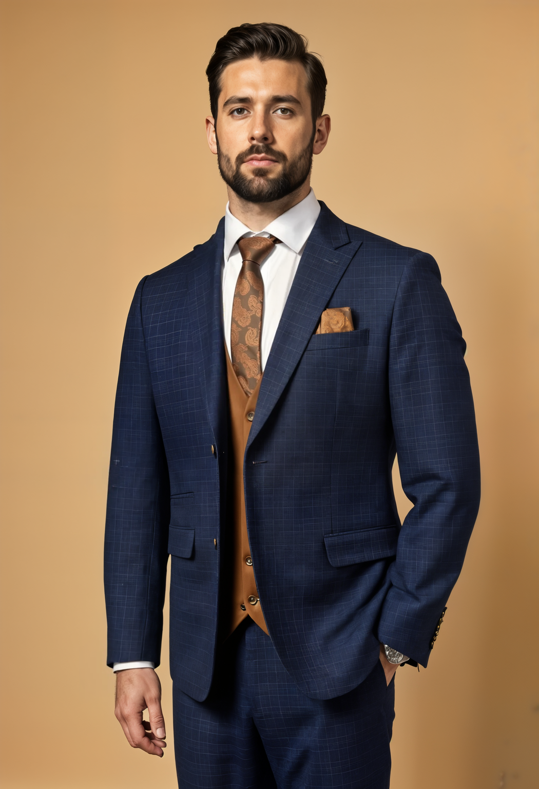 CASTLESON Phantom - Driedelig Herenpak Navy/Tan Mix & Match