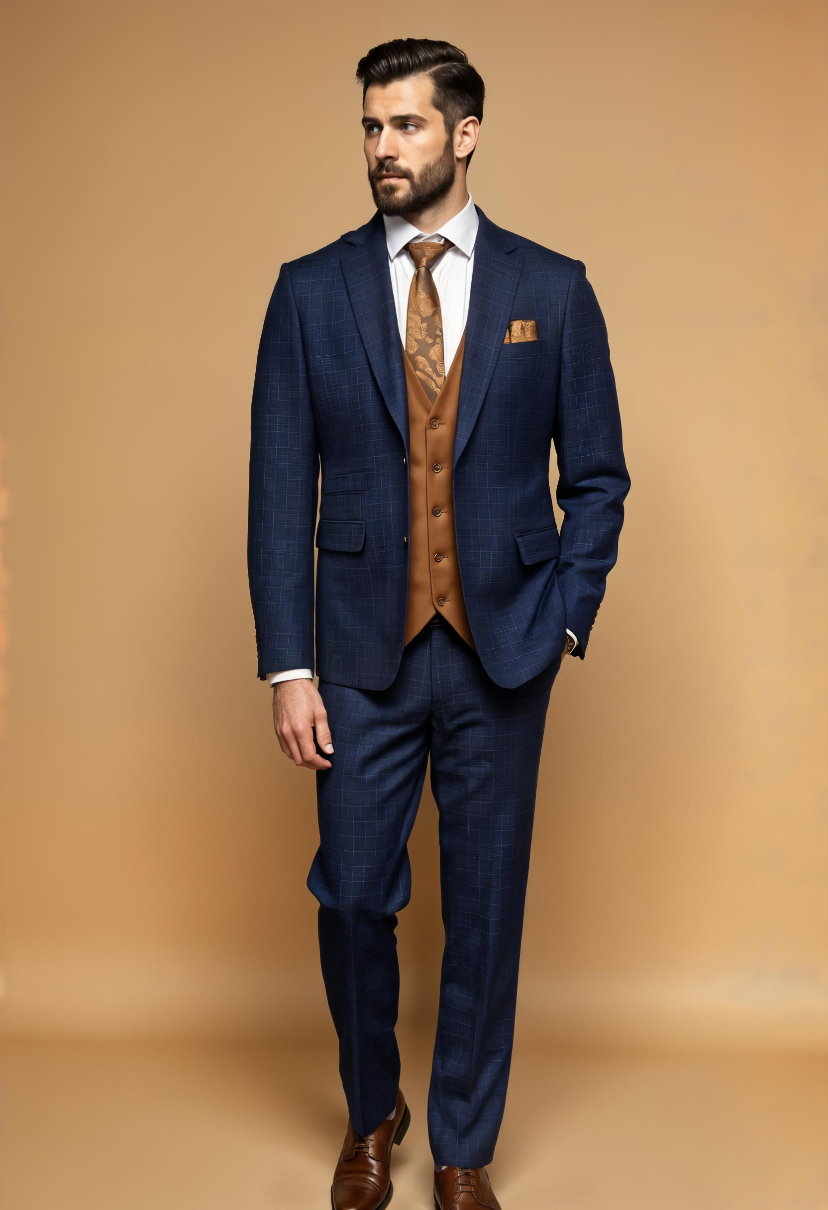 CASTLESON Phantom - Driedelig Herenpak Navy/Tan Mix & Match
