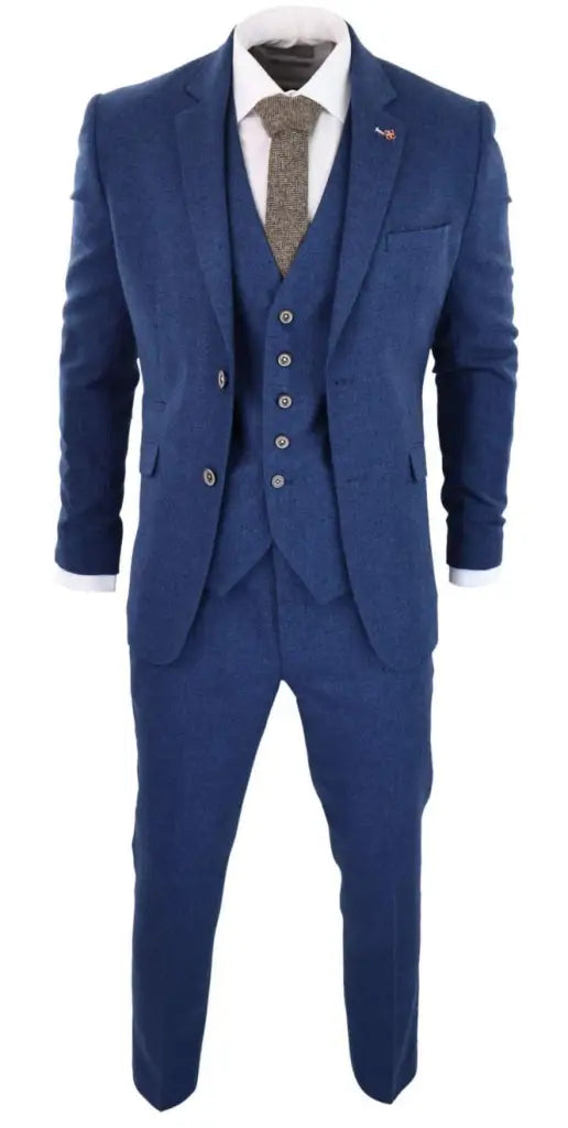 Heren kostuum Tweed slimfit Orson blue - driedelig pak