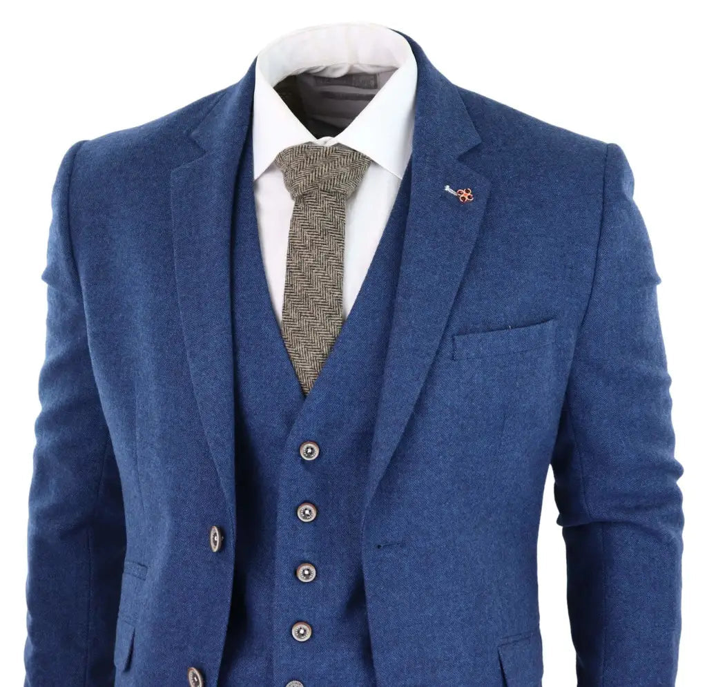 Heren kostuum Tweed slimfit Orson blue - driedelig pak