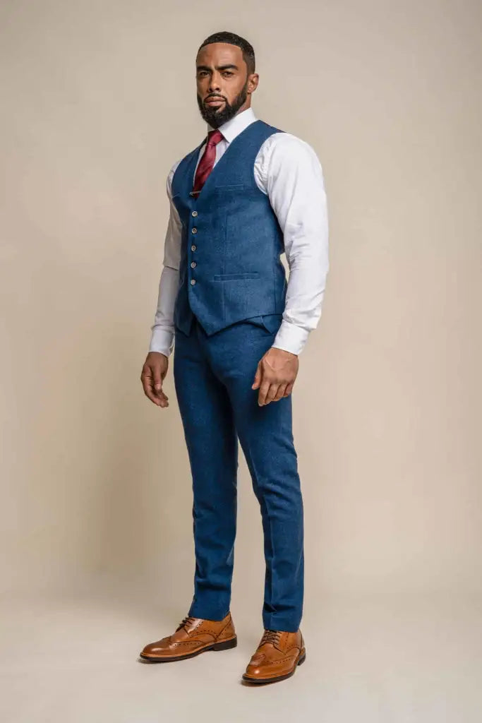 Heren kostuum Tweed slimfit Orson blue - driedelig pak