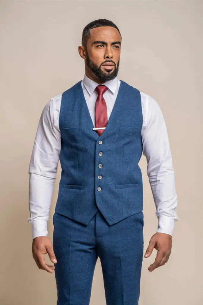 Heren kostuum Tweed slimfit Orson blue - driedelig pak