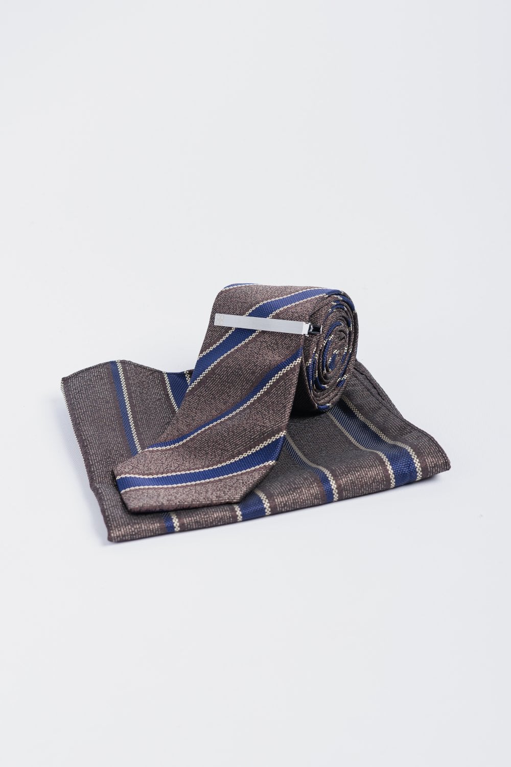 Cavani - Brown Striped Stropdas set - gentleman set