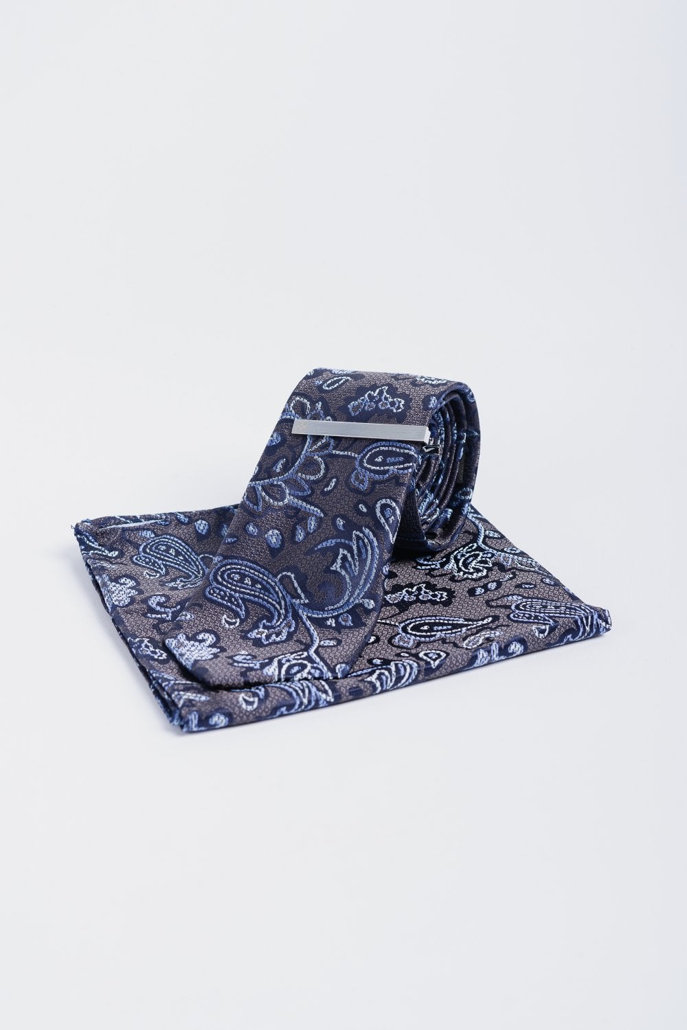 Cavani - Grey Navy Paisley Stropdas set - gentleman set